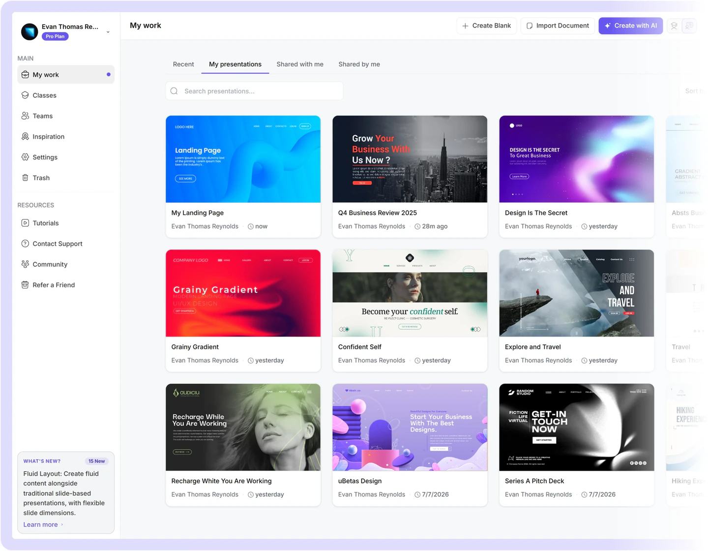The uPresenter editor: a slide canvas with the design toolbar open and a lesson's slide thumbnails in the sidebar